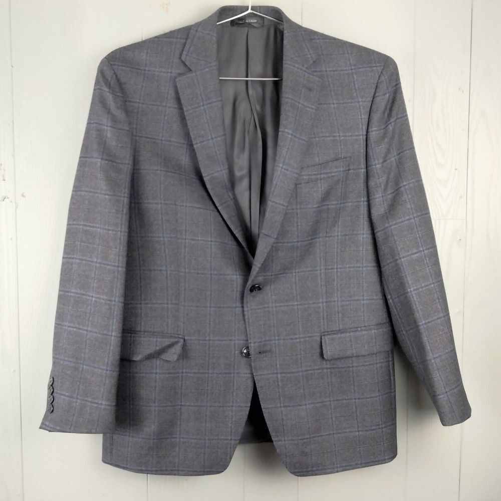 Lauren Ralph Lauren Wool Sport Coat Jacket Blazer 42R Gray Blue Check 2 Button